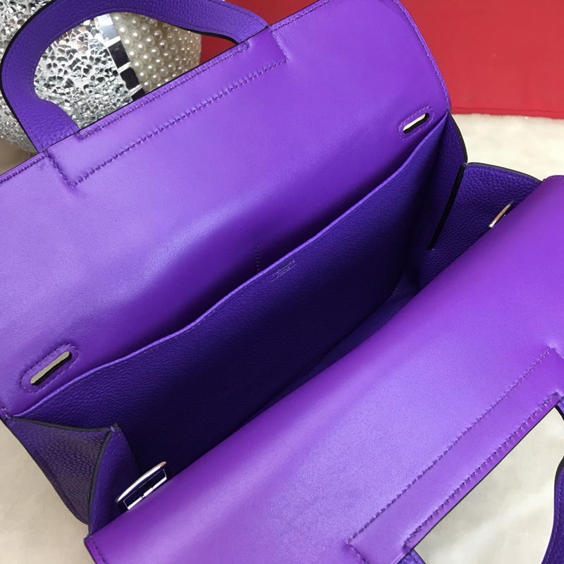 Hermes Halzan 31 Handbag Shoulder Bag In Violet Clemence Leather